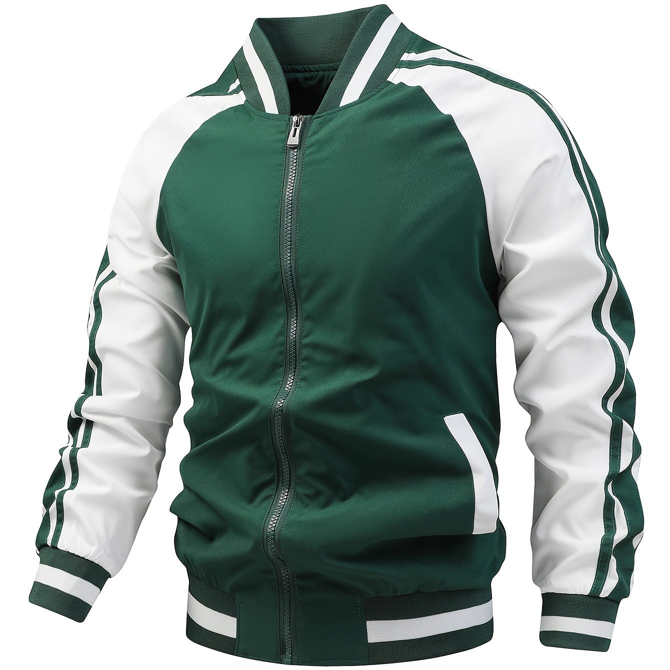 Dark Green Baseball Collar Jacket