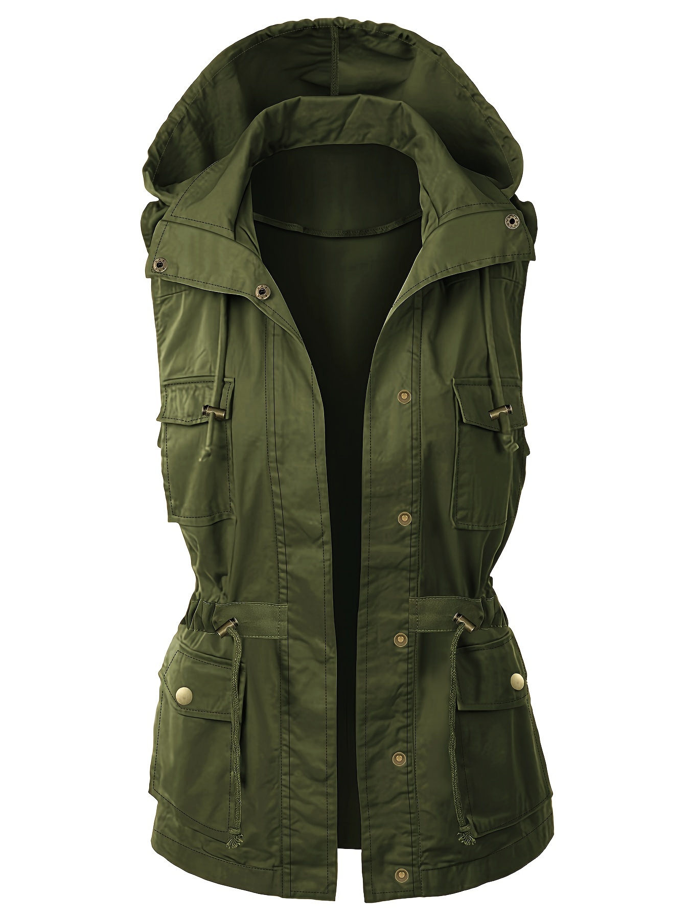 womens solid color sleeveless drawstring hooded jacket casual fall winter coat womens clothing details 3