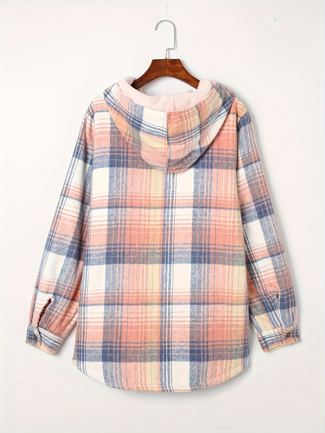 plaid pattern hooded jacket casual button front long sleeve outerwear womens clothing details 1