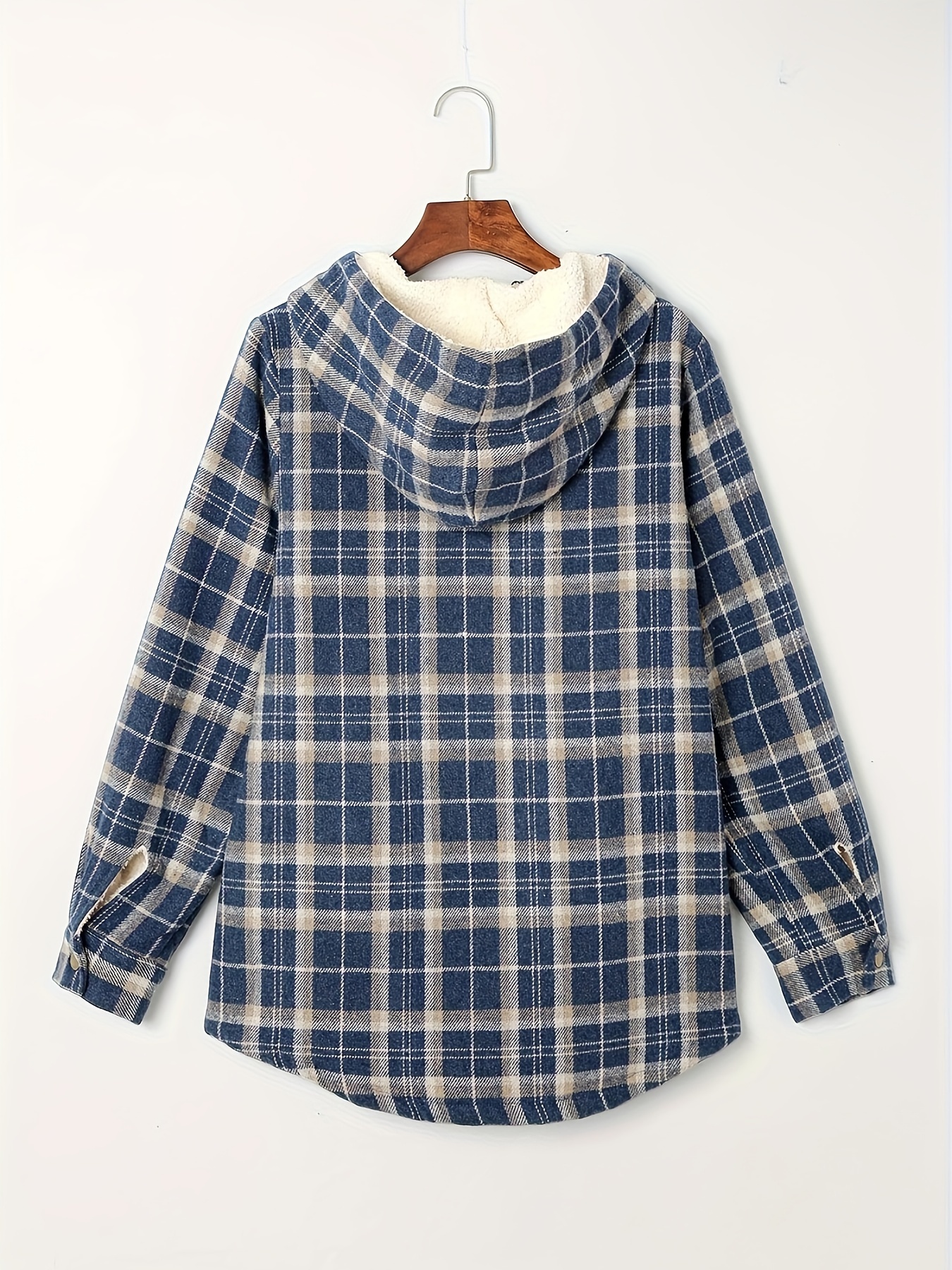 plaid pattern hooded jacket casual button front long sleeve outerwear womens clothing details 22