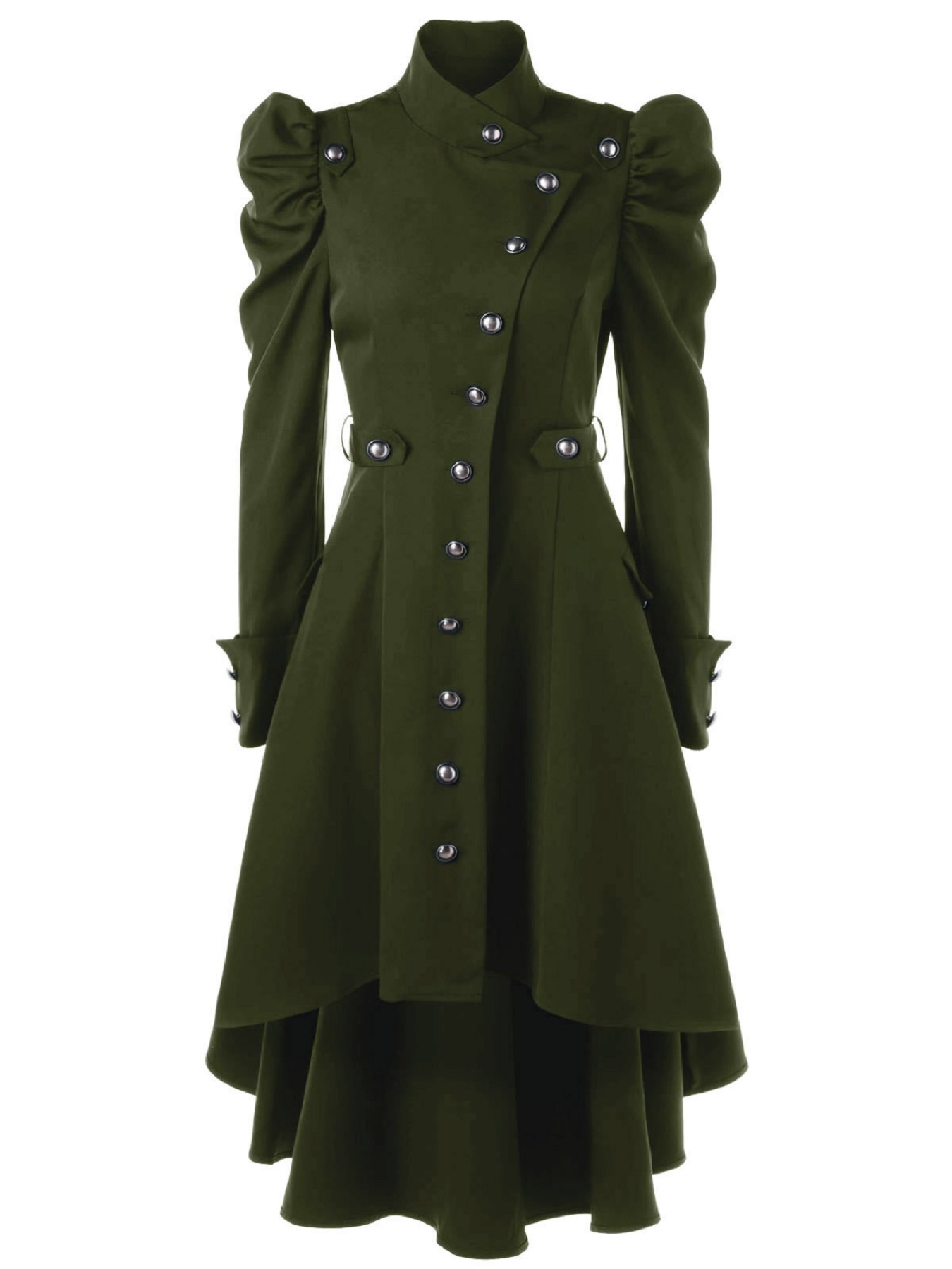 solid double breasted pea coat belted buckle spring mid long lapel outerwear womens clothing details 5