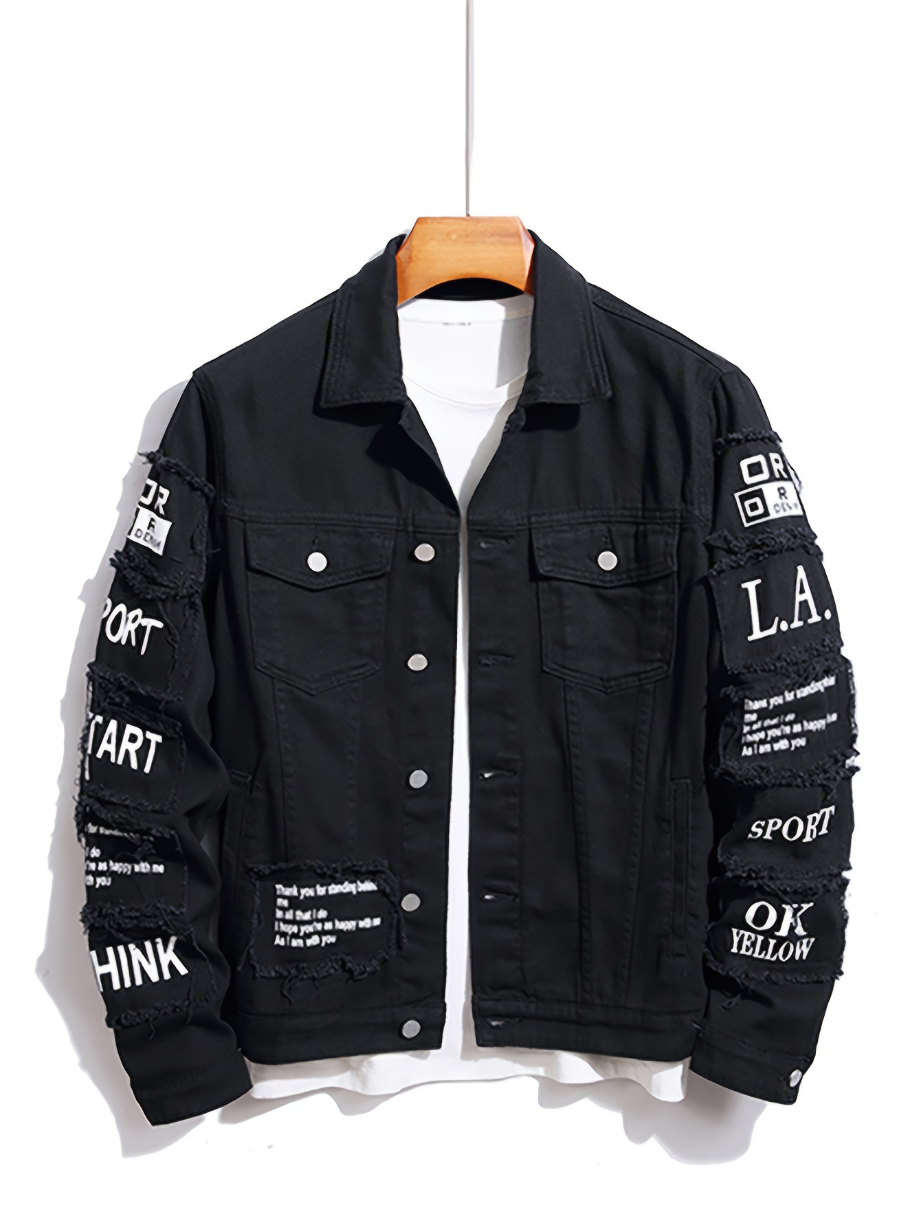 mens letter print denim jacket casual street style denim jacket details 42