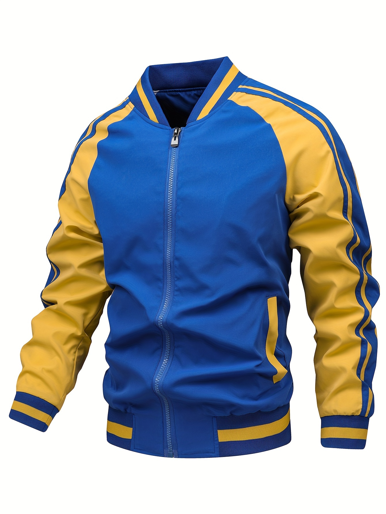 mens color block graphic sports jacket casual striped zip up varsity jacket for outdoor fall winter details 15