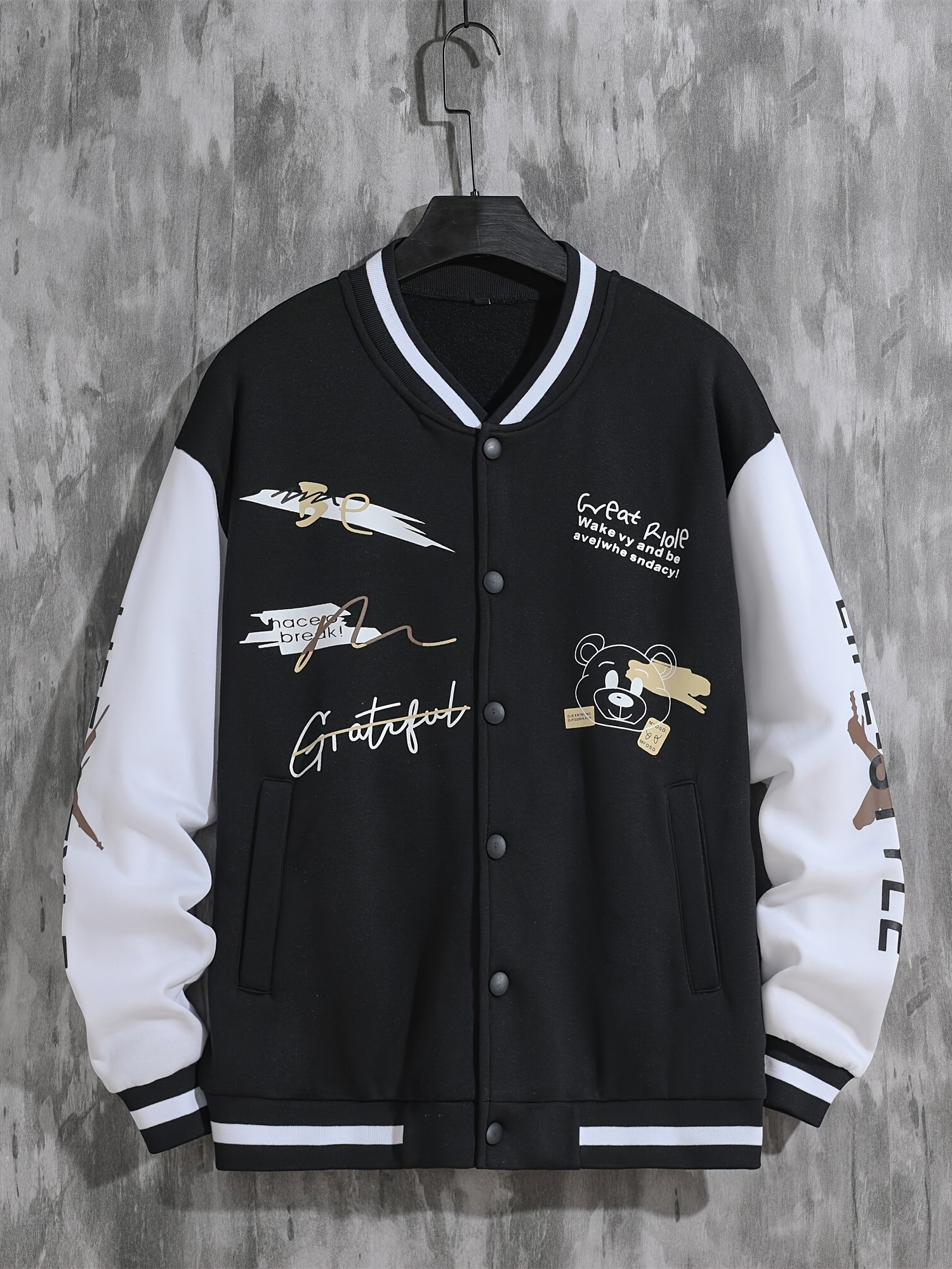 letter print varsity jacket mens casual baseball jacket coat regular fit college hipster windbreaker for spring autumn details 7