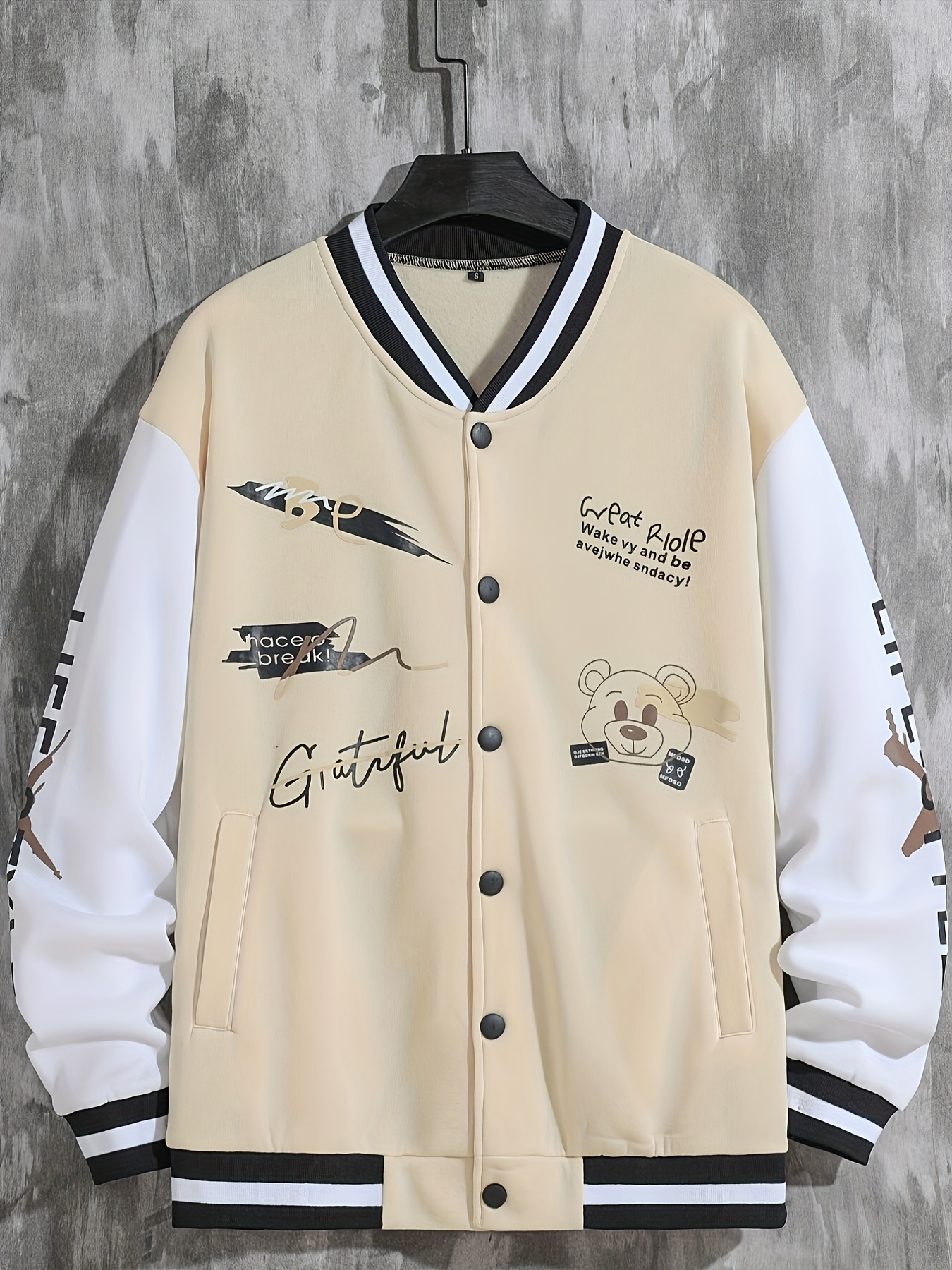 letter print varsity jacket mens casual baseball jacket coat regular fit college hipster windbreaker for spring autumn details 42