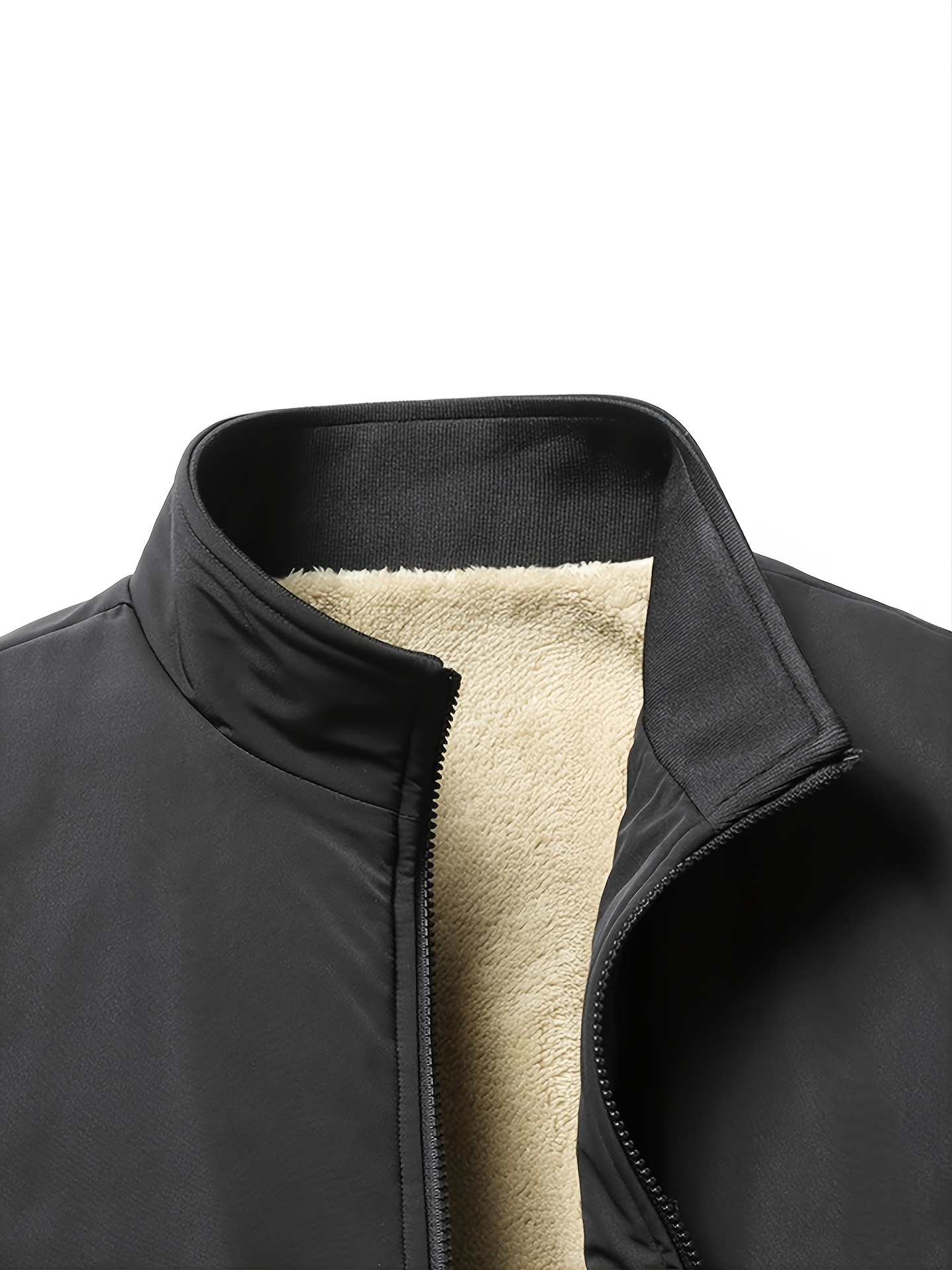 warm stand collar fleece jacket mens casual comfortable solid color zip up coat outwear for fall winter details 33