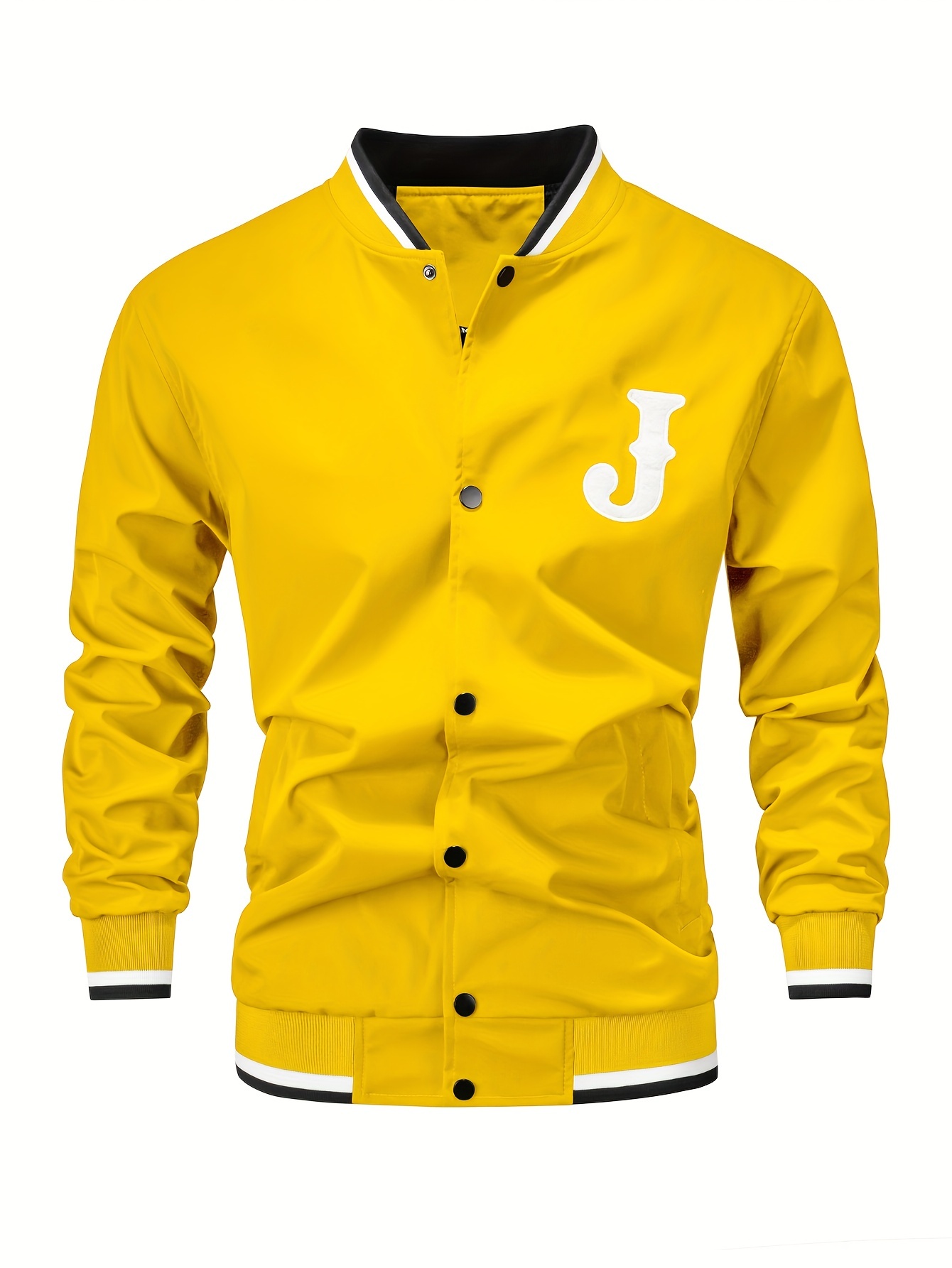 mens casual letter print varsity jacket chic baseball collar button up bomber jacket details 22