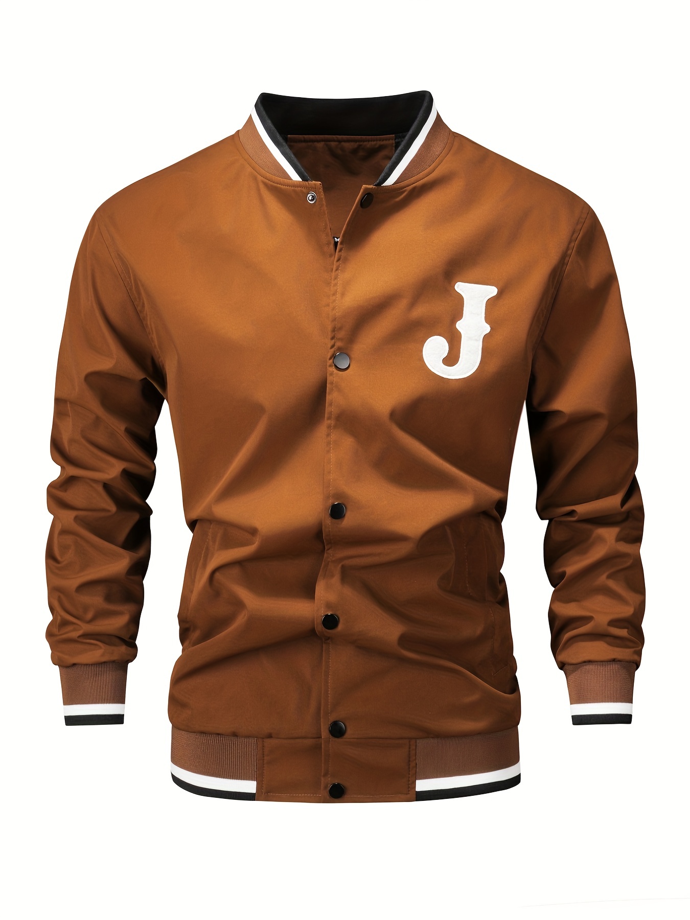 mens casual letter print varsity jacket chic baseball collar button up bomber jacket details 34