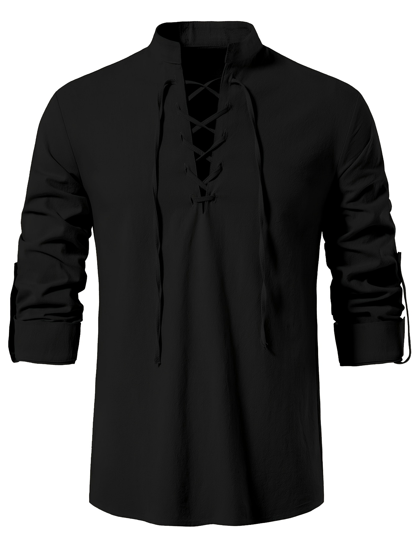 halloween solid cotton mens long sleeve retro medieval renaissance pirate shirt lace up casual beach tops festival party dress shirt solid tee shirt v neck tops for men details 17