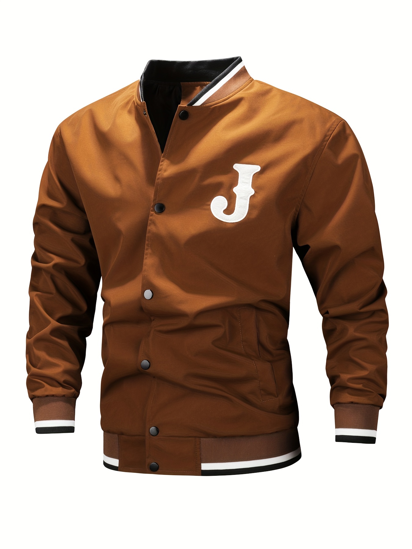 mens casual letter print varsity jacket chic baseball collar button up bomber jacket details 18