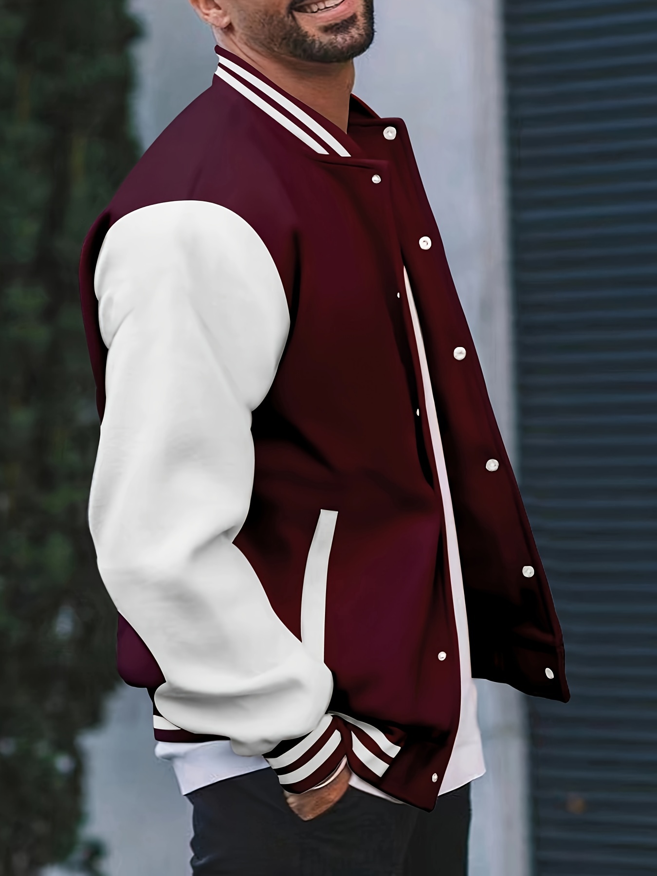 mens color block bomber jacket casual baseball collar varsity jacket for spring fall details 40