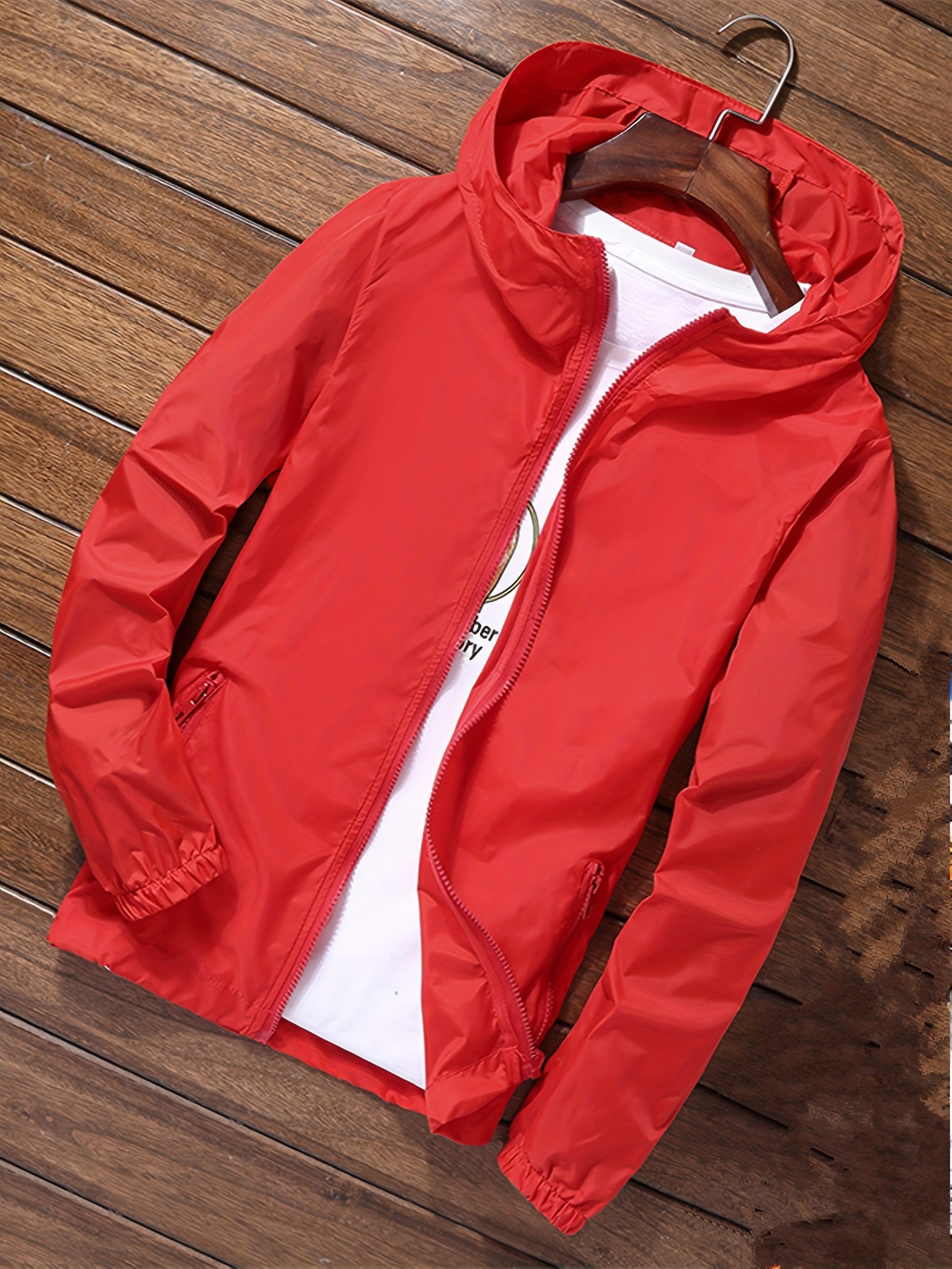 mens casual zipper pocket hooded windbreaker jacket chic zip up jacket for outdoor activities details 2