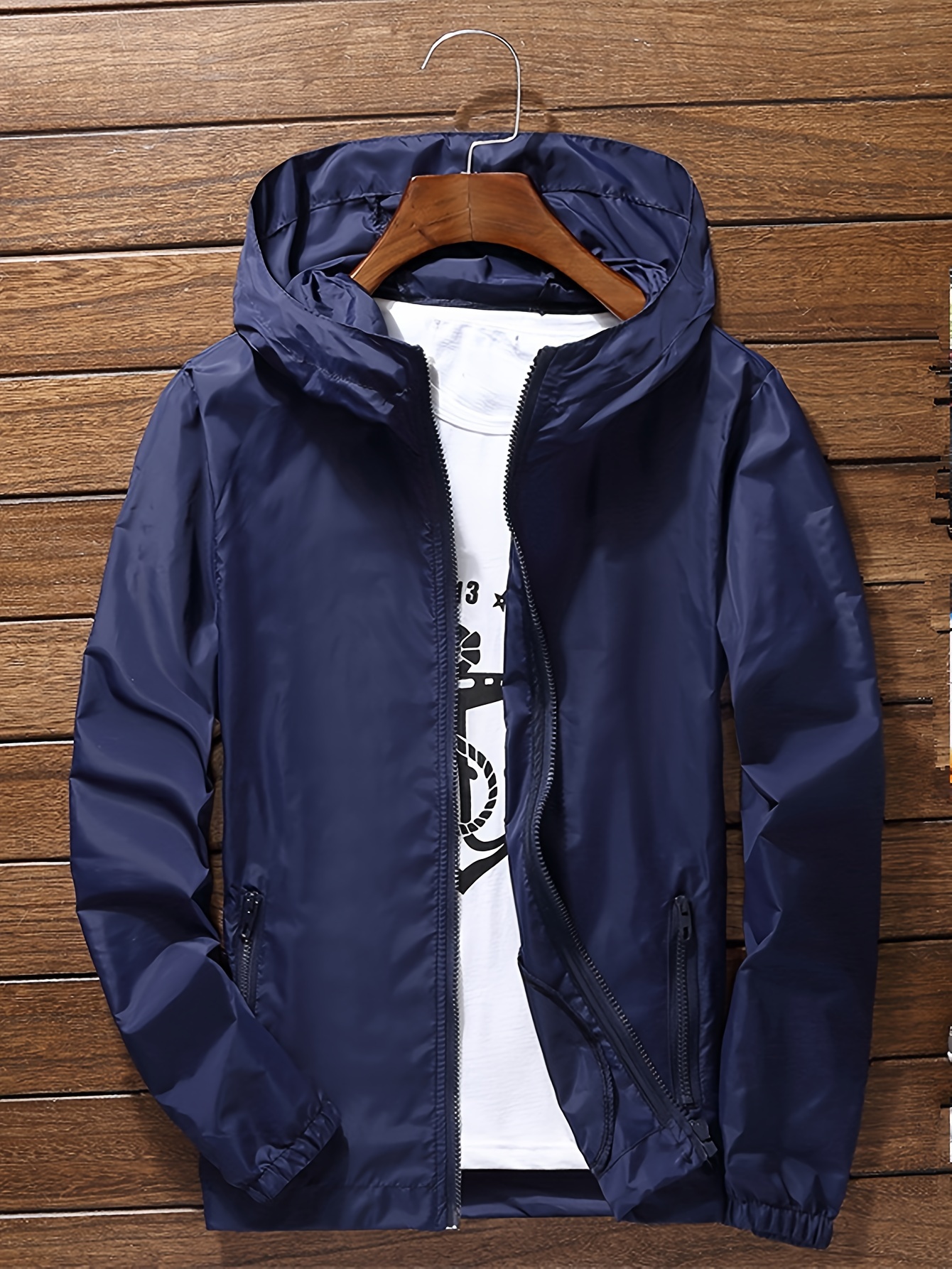 mens casual zipper pocket hooded windbreaker jacket chic zip up jacket for outdoor activities details 11