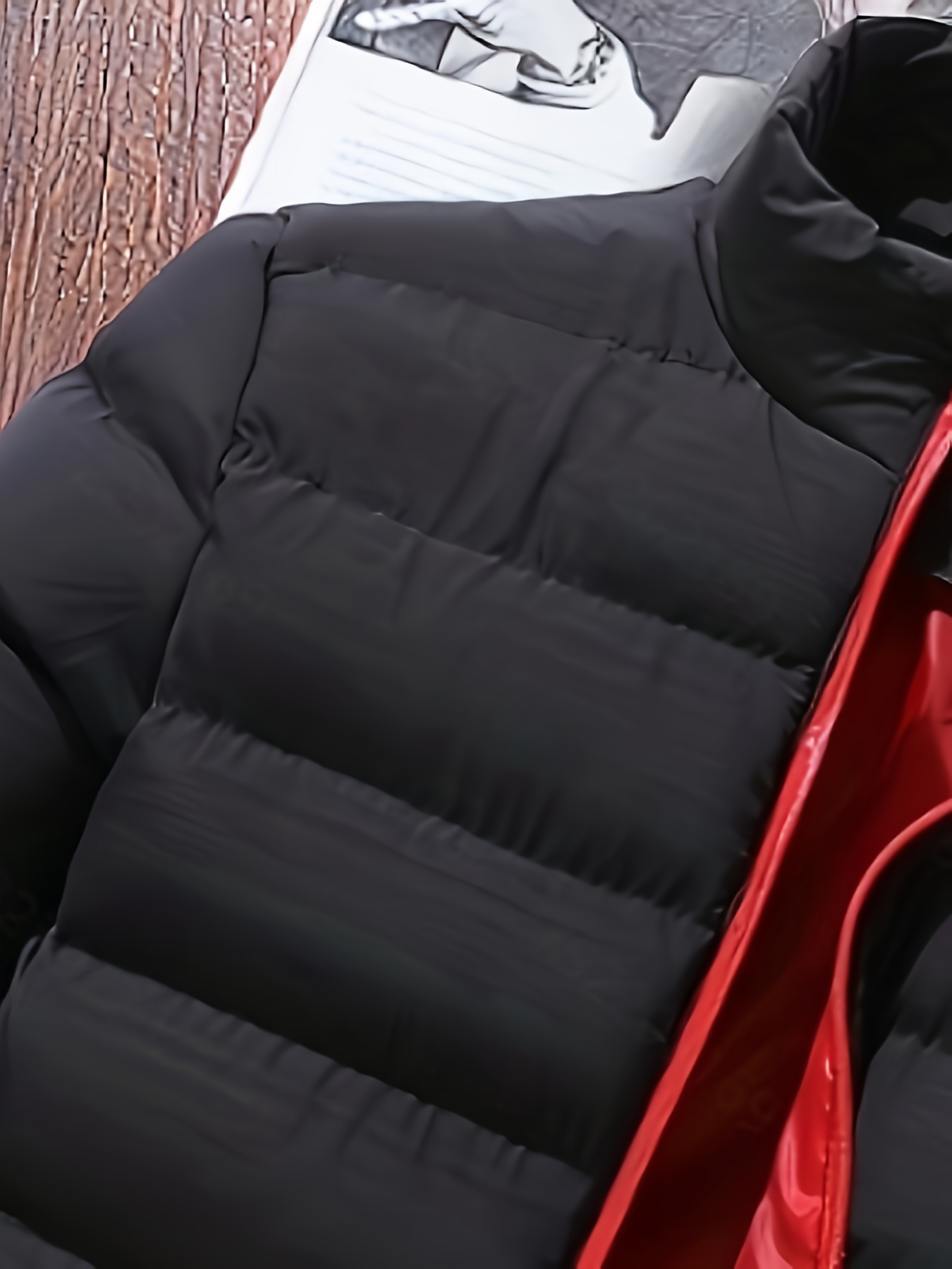 mens casual stand collar warm quilted jacket for fall winter details 9