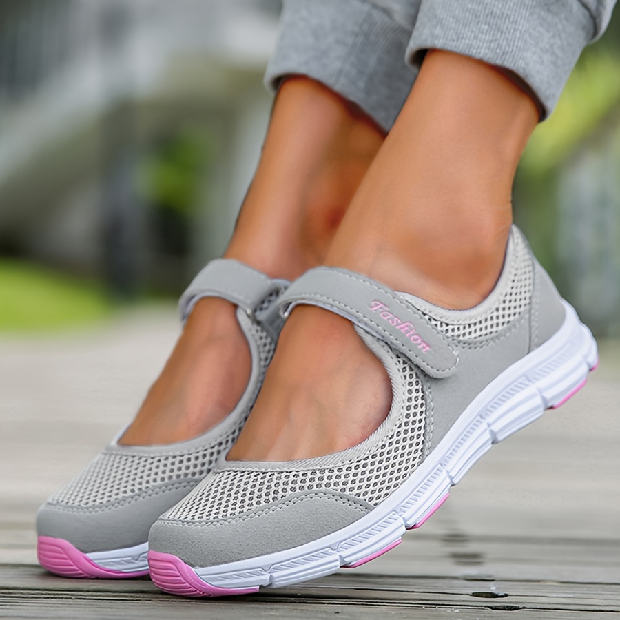 womens mesh sports shoes breathable solid color flat walking trainers casual lightweight outdoor sneakers details 7