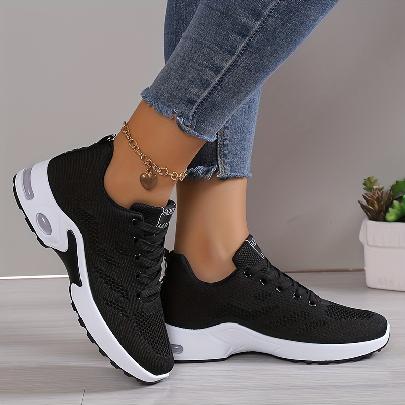 womens air cushion sports shoes comfortable lace up knitted low top running sneakers outdoor athletic shoes details 0