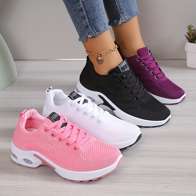 womens air cushion sports shoes comfortable lace up knitted low top running sneakers outdoor athletic shoes details 2