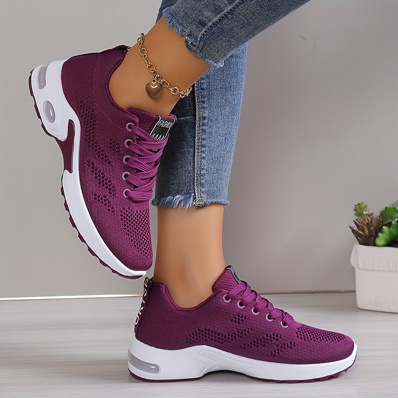 womens air cushion sports shoes comfortable lace up knitted low top running sneakers outdoor athletic shoes details 8