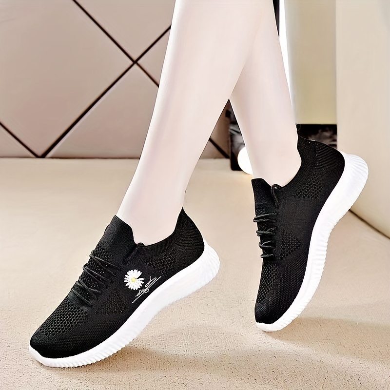 womens simple flower pattern sneakers casual lace up outdoor shoes lightweight ow top running shoes details 4