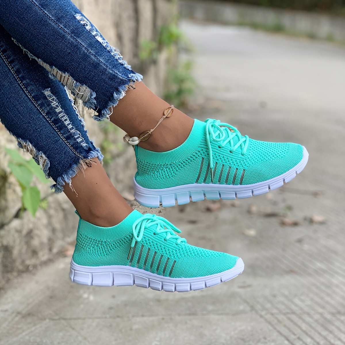 womens knit lightweight mesh sneakers breathable mesh lace up running shoes womens footwear details 5