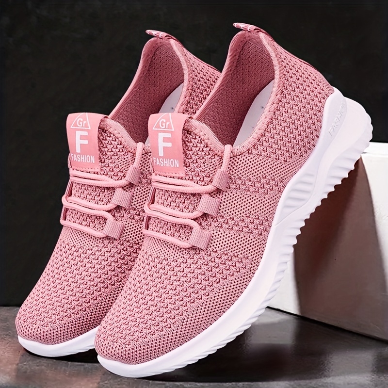 womens breathable knit sneakers casual lace up outdoor shoes lightweight low top running shoes details 1