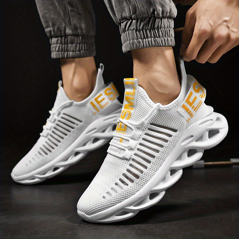 mens colorblock trendy knit breathable lace up casual shoes lightweight comfy non slip sneaker spring and summer details 2