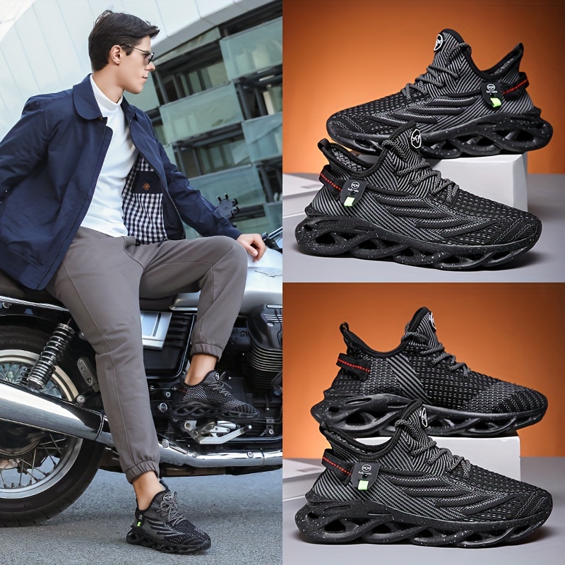 mens shock absorption blade type shoes breathable lace up non slip shoes for jogging walking details 0