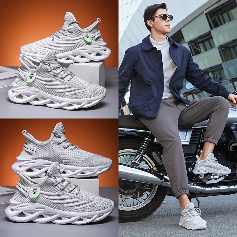 mens shock absorption blade type shoes breathable lace up non slip shoes for jogging walking details 5