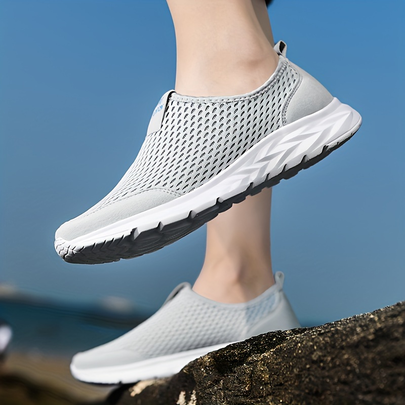 plus size mens solid colour breathable woven slip on sock shoes comfy non slip durable soft sole sneakers for mens outdoor activities details 2