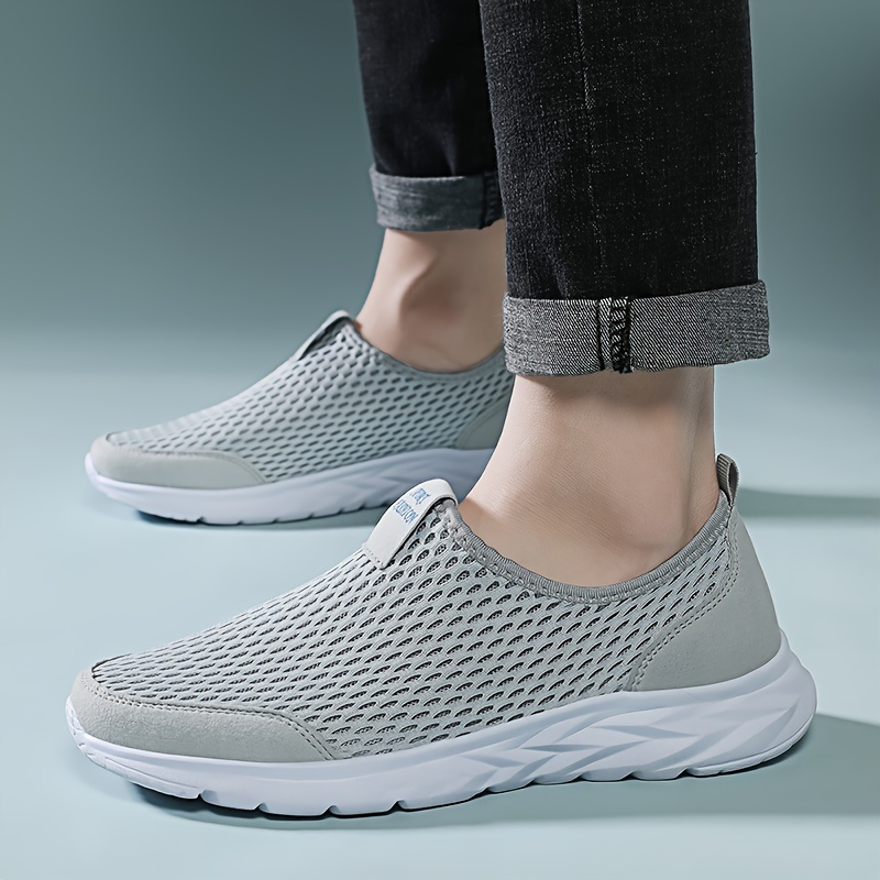 plus size mens solid colour breathable woven slip on sock shoes comfy non slip durable soft sole sneakers for mens outdoor activities details 4