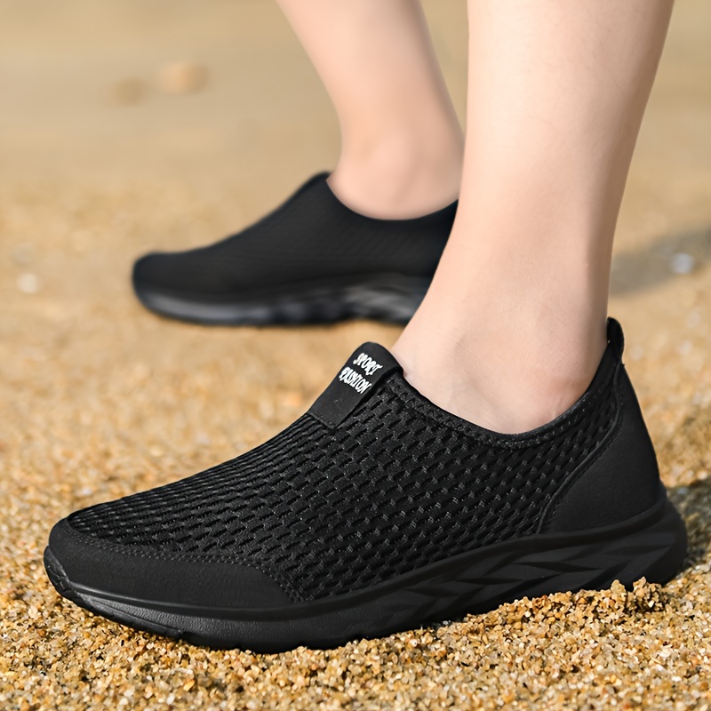 plus size mens solid colour breathable woven slip on sock shoes comfy non slip durable soft sole sneakers for mens outdoor activities details 5