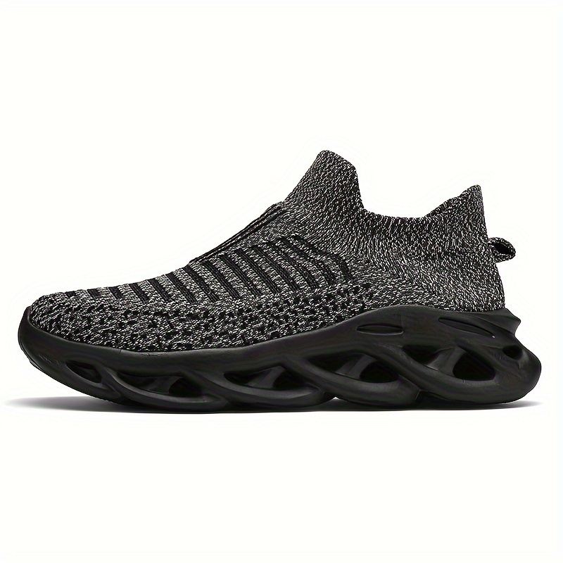 plus size mens trendy woven knit breathable blade type sneakers comfy non slip durable shock absorption shoes for mens outdoor activities details 5